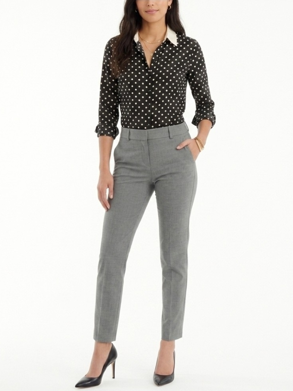 Vintage Lori Ann Black/White Double Polka Dot Button-Down Shirt